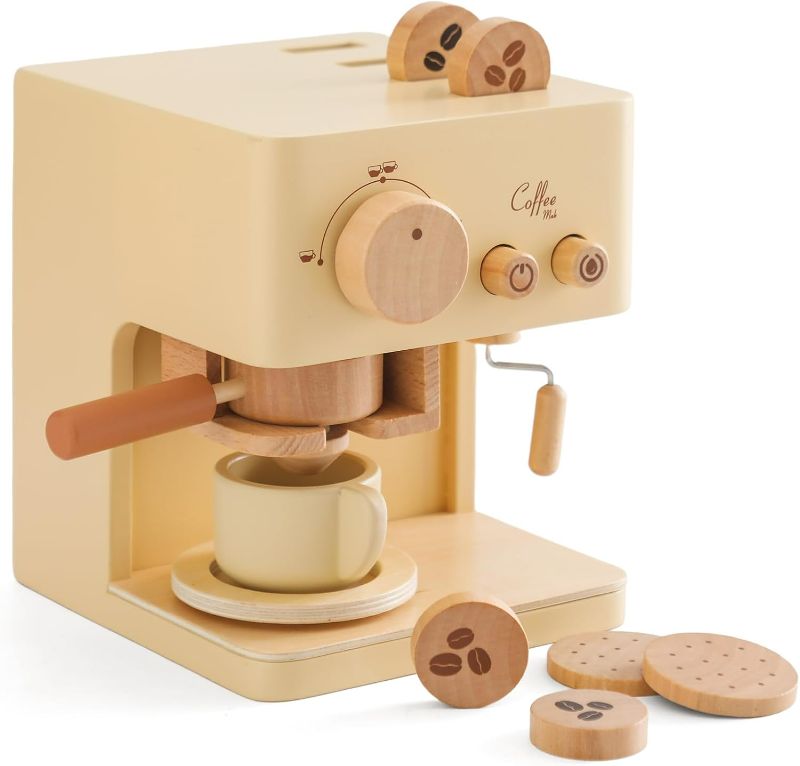 Photo 1 of ibwaae Kids Coffee Maker 10Pcs Toy Coffee Maker Playset Wooden Kitchen Set Toys Toddler Play Kitchen Accessories, Pretend Play Food Sets for Girls and Boys