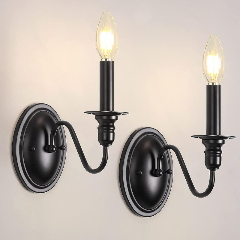 Photo 1 of Black Wall Sconces Set of 2, Farmhouse Candle Wall Sconces Vintage Wall Lamps Bathroom Vanity Sconces Wall Lighting Modern Wall Light Fixtures for Bathroom Bedroom Stairway Hallway Porch