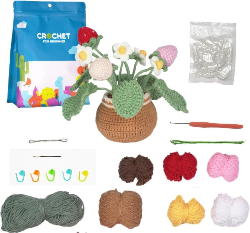 Photo 1 of Generic Crochet Set - Beginner Friendly Crochet Set with Step-by-Step Teaching Videos and Crochet Pattern Manuals (Strawberry Potted Plant)