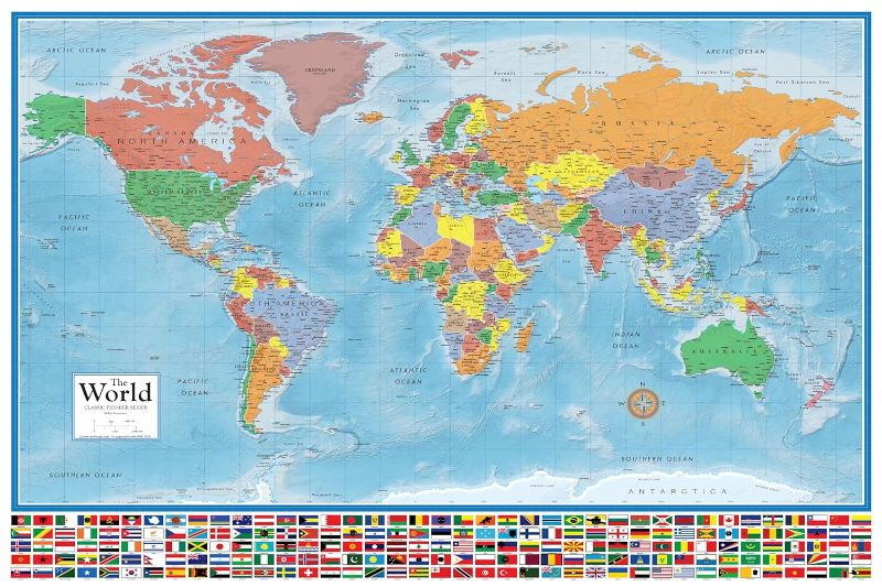 Photo 1 of 36x48 World Classic Elite Wall Map Laminated Flags of the World
