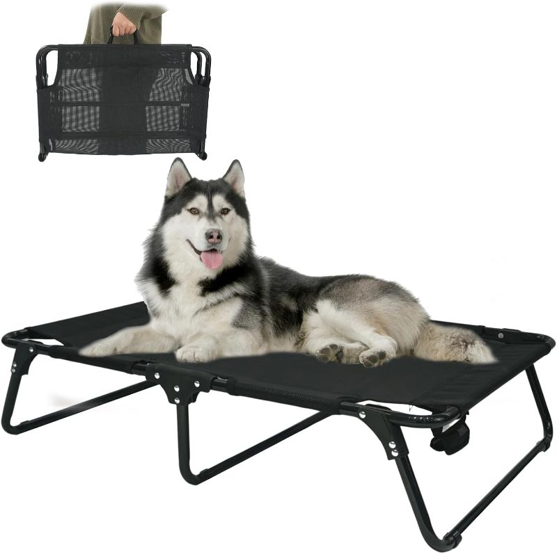 Photo 1 of Elevated Raised Dog Bed Cot with Breathable Mesh,Folding No Assembly, Indoor/Outdoor Travel Outside Cooling Camping Dog Beds Pet Hammock for Large Dogs, Black
