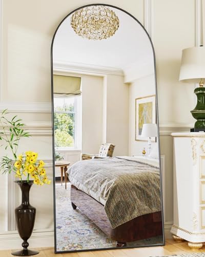 Photo 1 of Full Length Mirror, 58"x19" Arch Floor Mirror, Floor Standing Mirror Freestanding Arch Full Body Mirrors with Stand for Bedroom, Hanging Mounted Mirrors for Living Room Cloakroom, Black
