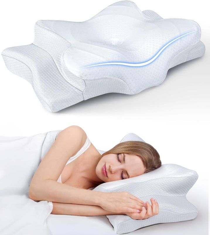 Photo 1 of Ultra Pain Relief Cooling Pillow for Neck Support, Adjustable Cervical Pillow Cozy Sleeping, Odorless Ergonomic Contour Memory Foam Pillows, Orthopedic Bed Pillow for Side Back Stomach Sleeper
