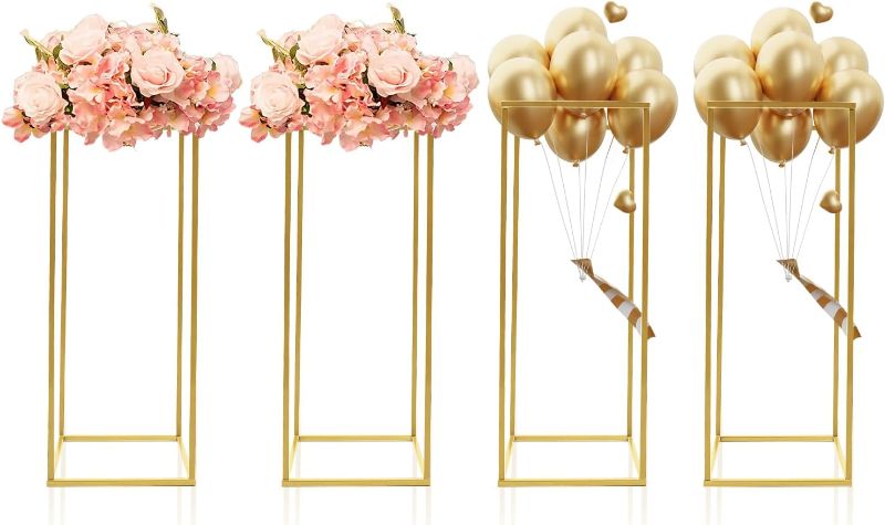 Photo 1 of 4Pcs Metal Flower Stand,Column Vases Wedding Centerpieces,Rectangular Geometric Flower Rack,Party Wedding Centerpiece Column Holder Rack Decor 9.44*9.44*23.62 in
