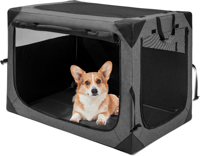 Photo 1 of Dog Crates 30 Inch Collapsible Soft Dog Crate, 3-Door Foldable Soft Kennel for Medium Dogs, Portable Pet Travel Cage with Chew Proof Mesh Window for Outdoors
