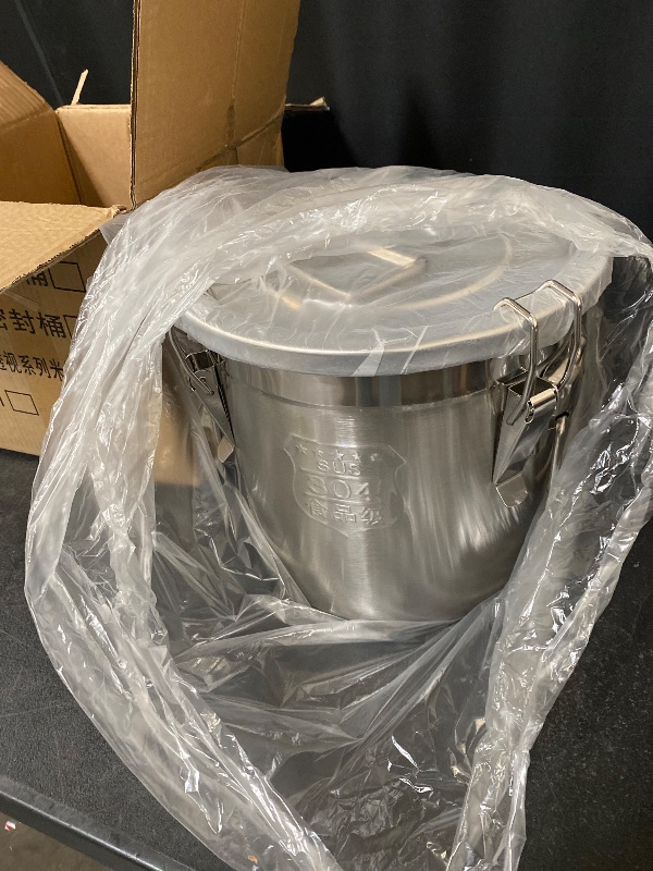 Photo 1 of DYNAMI 304 Stainless Steel Airtight Canister, 3.2Gal Canisters Container with Lids and Sturdy Locking Clamp,Bucket Food Storage Containers Airtight for Rice, Flour, Grain, Coffee Bean(12L)
