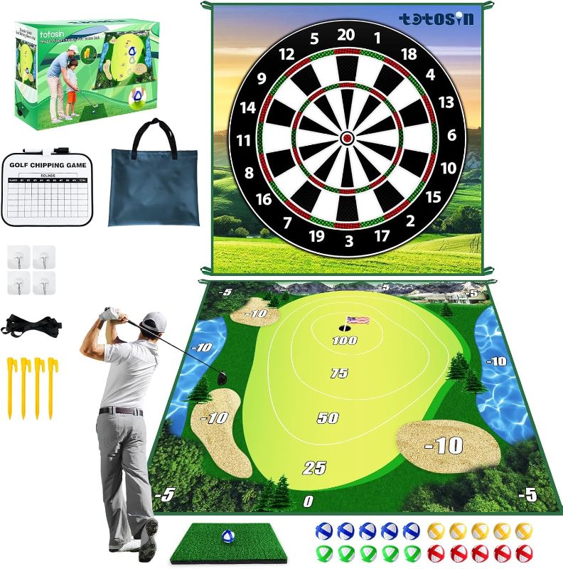 Photo 1 of Golf Chipping Game with Hitting Mat, 70"x70" Double Sided Golf Practice Mat Kits with 20 Sticky Balls, Indoor Outdoor Golf Training Accessories for Adult Family Yard Game (No Club)
