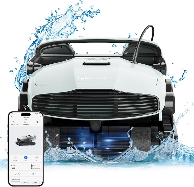 Photo 1 of Lydsto P1 Robotic Pool Cleaner with Wall Climbing - Automatic Pool Vacuum with APP and Remote Control - Powerful Active Scrubbing Triple Roller Brush - Ideal for In-Ground Pools up to 60 Feet, White
