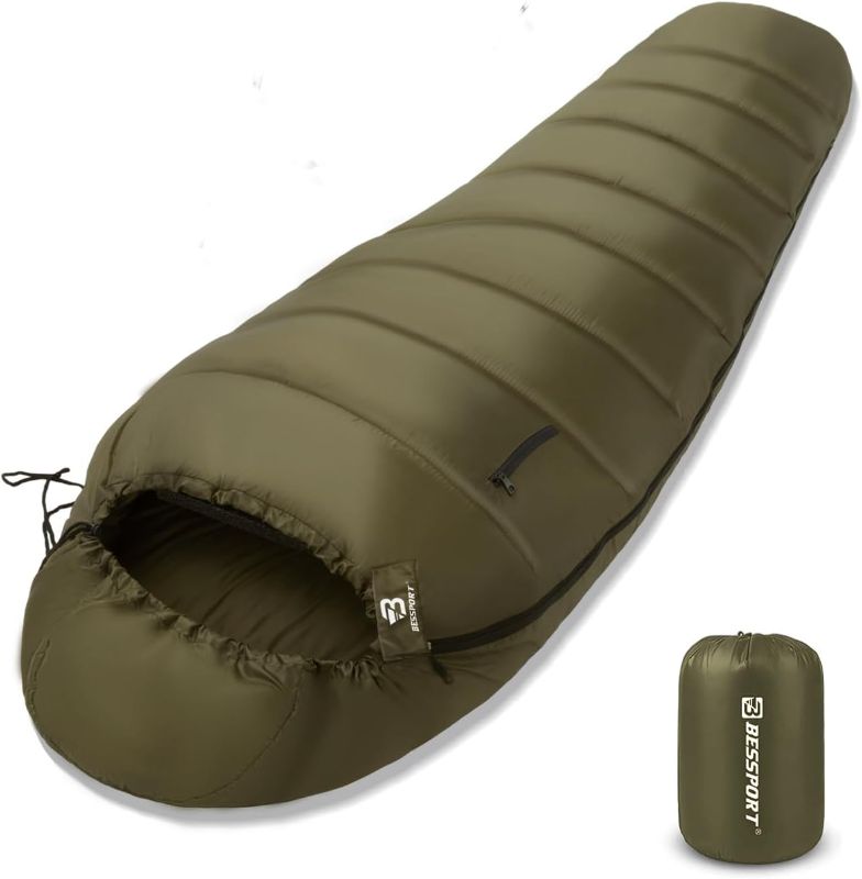 Photo 1 of Bessport Mummy Sleeping Bag | 15-45 ? Extreme 3-4 Season Sleeping Bag for Adults Cold Weather– Warm and Washable, for Hiking Traveling & Outdoor Activities
