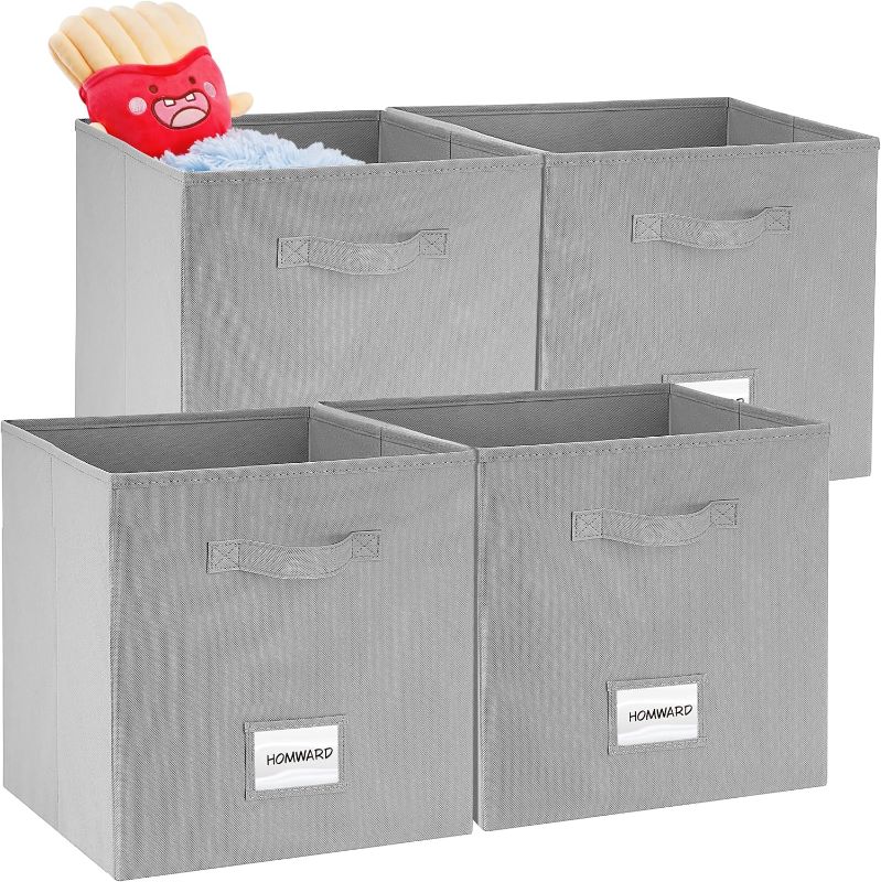 Photo 1 of 13 inch Storage Cubes 4 Pack, Foldable Fabric Cube Storage Bins 13 inch with Handle, Collapsible Storage Bins for Cabinet and Shelf, Cubical Storage Boxes for Closet Organizer Storage, Gery
