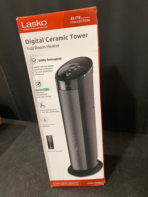 Photo 1 of LASKO 22" CERAMIC TOWER SPACE HEATER WITH TIMER AND REMOTE, CT22495, BLACK