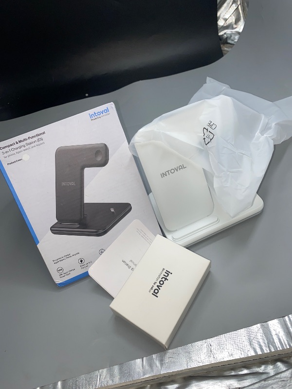Photo 1 of Intoval Charging Station for Apple iPhone/iWatch/Airpods, 3 in 1 Wireless Charger for iPhone15/14/13(Pro, Pro Max) 12/11/XS/XR, iWatch9/8/Ultra/7/6/SE/5/4/3/2, Airpods Pro2/Pro1/3/2/1(Z5 White)
