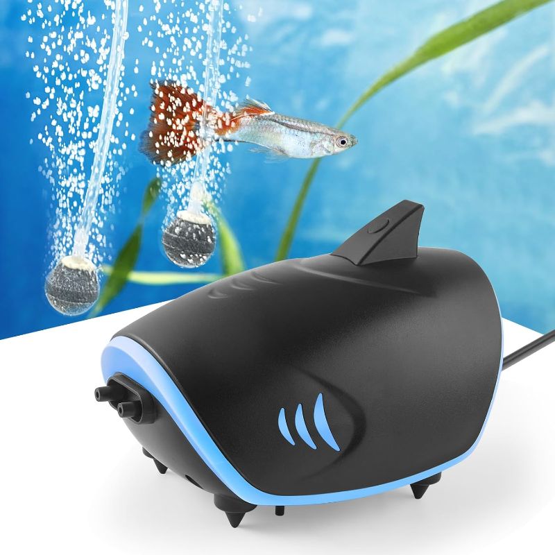 Photo 1 of HITOP 3W Quiet Aquarium Air Pump: 80GPH Adjustable Fish Tank Air Pump with Dual Output, Powerful Shark-Shaped Aquarium Aerator, Aquarium Oxygen Pump for up to 100Gallon Tank
