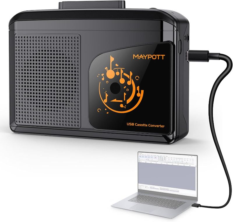 Photo 1 of Cassette Tape Player, Maypott Portable Walkman Cassette Player Cassette Tape Recorder Audio Cassette to Digital Converter via USB, Compatible with PC/Laptops, Built-in Speaker&Headphone, Full Stereo
