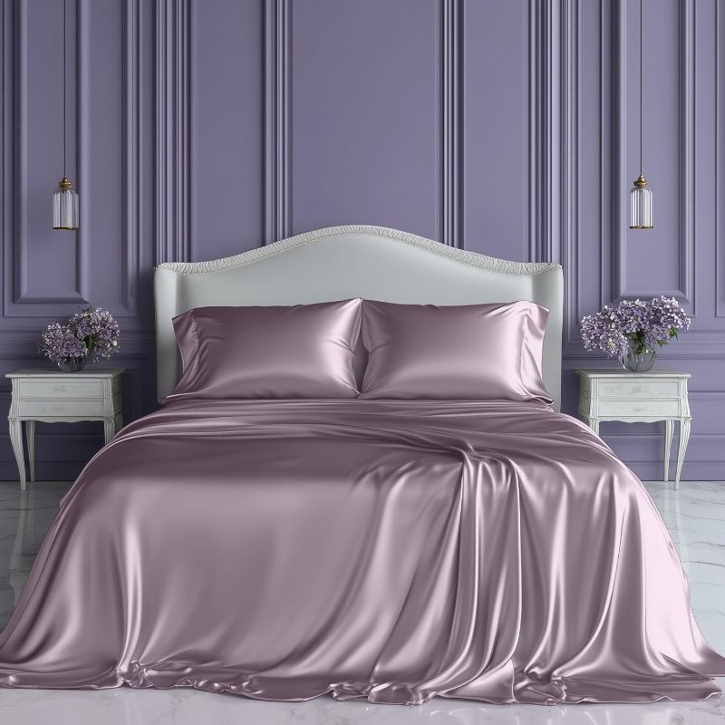 Photo 1 of SLEEP SANCTUARY Satin Sheets Full Size – 4 Piece Luxury Silky Bed Set, Softer Than Silk, 15" Deep Pocket, Cooling & Wrinkle-Free, Moisture-Wicking & Breathable for Hair & Skin (Lavender)
