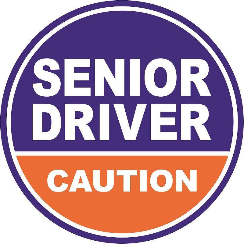 Photo 1 of GEEKBEAR Senior Driver Car Magnet - Colorful, Reflective, Weather-Resistant - Circular 4.7 x 4.7 in (Blue/Orange, 3 Pack)