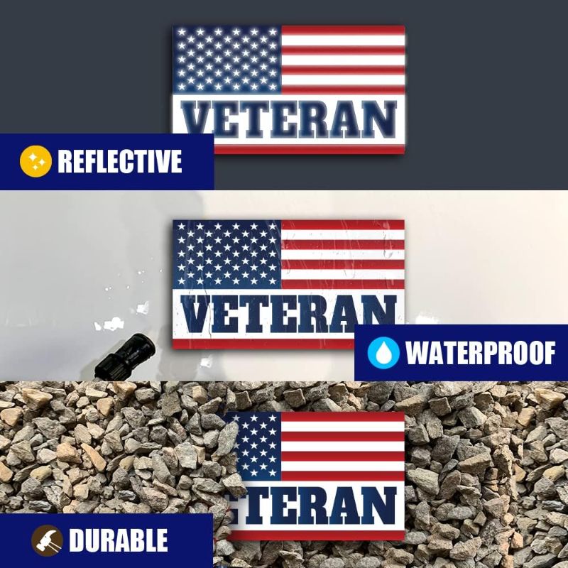 Photo 1 of GEEKBEAR American Flag Veteran Car Magnet (3 Pack) - Reflective Waterproof Magnetic Sign - 7 x 4 in