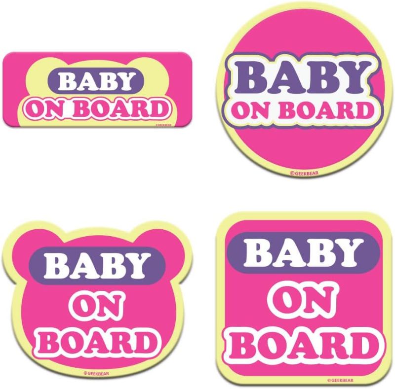 Photo 1 of GEEKBEAR [Signature] Baby on Board Car Magnet - Signature Line Series - Set of 4 (Pink)
