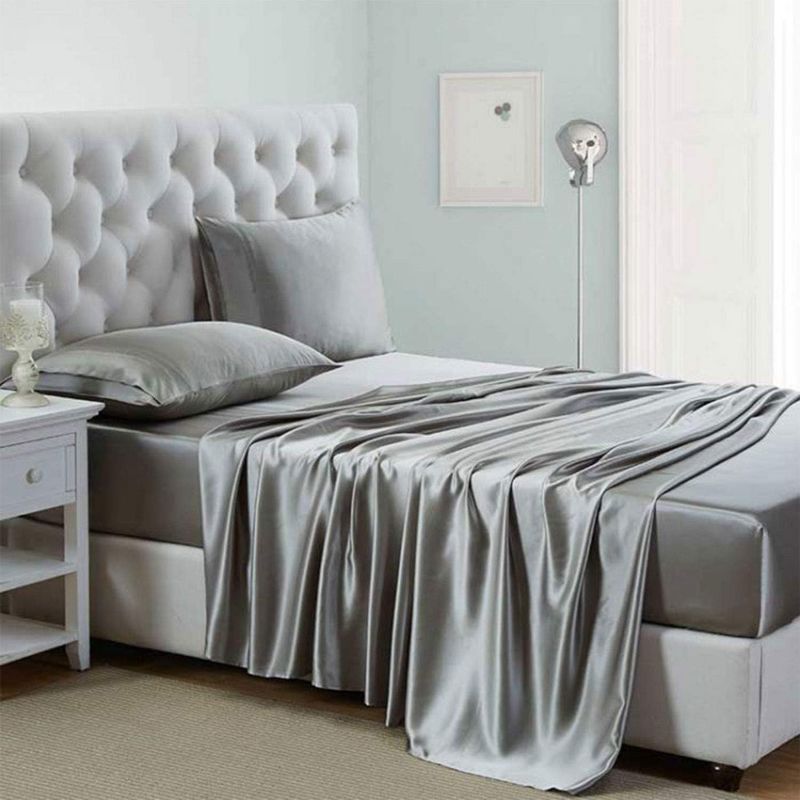 Photo 1 of QUEEN** Silk Satin Sheets, Queen Size Satin Bed Sheet Set with Deep Pockets, Cooling Soft and Hypoallergenic Satin Sheets Queen - Light Gray
