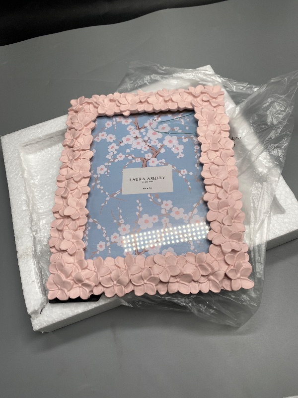Photo 1 of Laura Ashley 4x6 Pink Flower Textured Hand-Crafted Resin Picture Frame with Easel & Hook for Tabletop & Wall Display, Decorative Floral Design Home Décor, Photo Gallery, Art, More (4x6, Pink)
