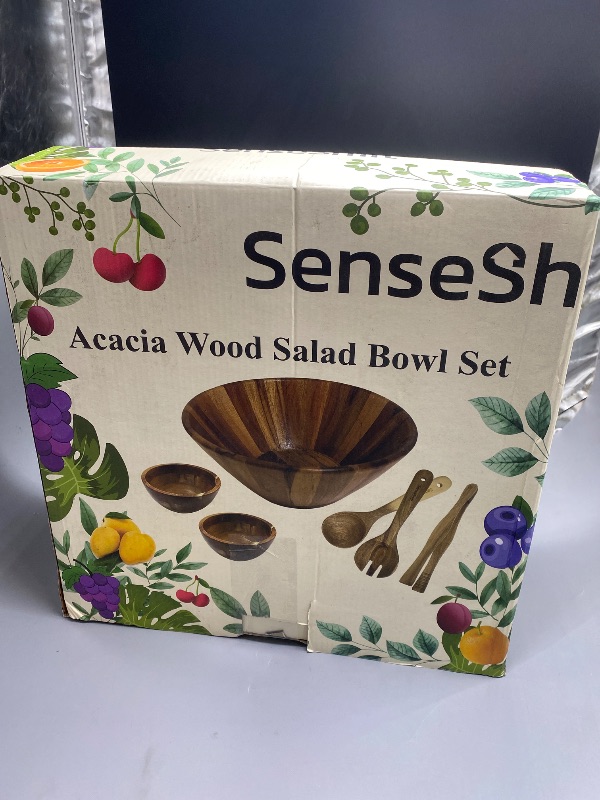 Photo 4 of Crocon Wooden Salad Bowls Set, Round Serving Bowl for Fruits or Salads, Cereal, Corn Flake, Pasta Large Wood Serving Bowl, 10" Big Salad Bowl With Serving Utensils

