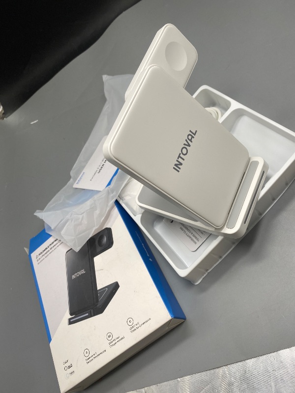 Photo 1 of Intoval 3 in 1 Wireless Charging Station for iPhone 16 Pro/16/16 Pro Max/15 Pro/15/15 Pro Max/14 Pro/14/14 Pro Max, for Apple Watch 10/Ultra 3/SE/9/8/7/6/5/4/3/2, for AirPods 4/Pro/Pro 2/3 (Y93, Grey)