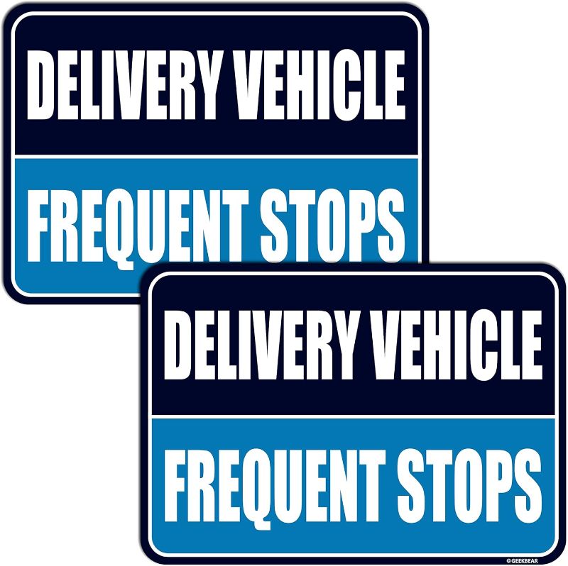 Photo 1 of GEEKBEAR Delivery Vehicle Frequent Stops Sign (BLACK , 2 Pack) - Reflective, Strong Magnetic Hold, Durable, Eye-Catching Design, Gift-Ready Packaging

