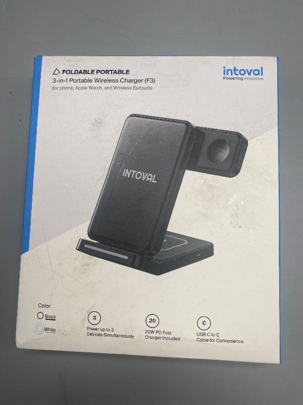 Photo 1 of Intoval 3 in 1 Wireless Charging Station for iPhone 16 Pro/16/16 Pro Max/15 Pro/15/15 Pro Max/14 Pro/14/14 Pro Max, for Apple Watch 10/Ultra 3/SE/9/8/7/6/5/4/3/2, for AirPods 4/Pro/Pro 2/3 (Y93, Grey)
