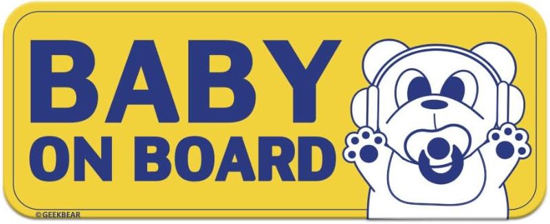 Photo 1 of GEEKBEAR [Signature] Baby on Board Car Magnet - Geekbear Line - Rectangular 8.7 x 3.5 in (2, Yellow)