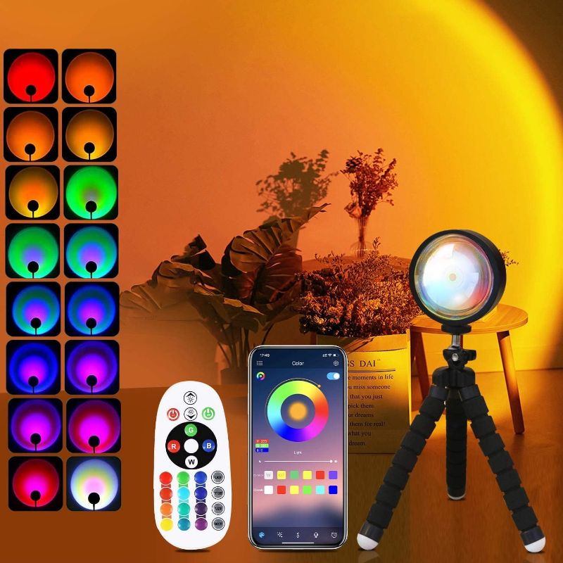 Photo 1 of QUIGO Sunset Lamp Projector Sun Lamp Sunlight Lamp Sunset Light Sunrise Solset Projection 16 Color Changing Rainbow Led Lights with Remote App Controlled Night Light TIK Tok Room Decor Aesthetic
