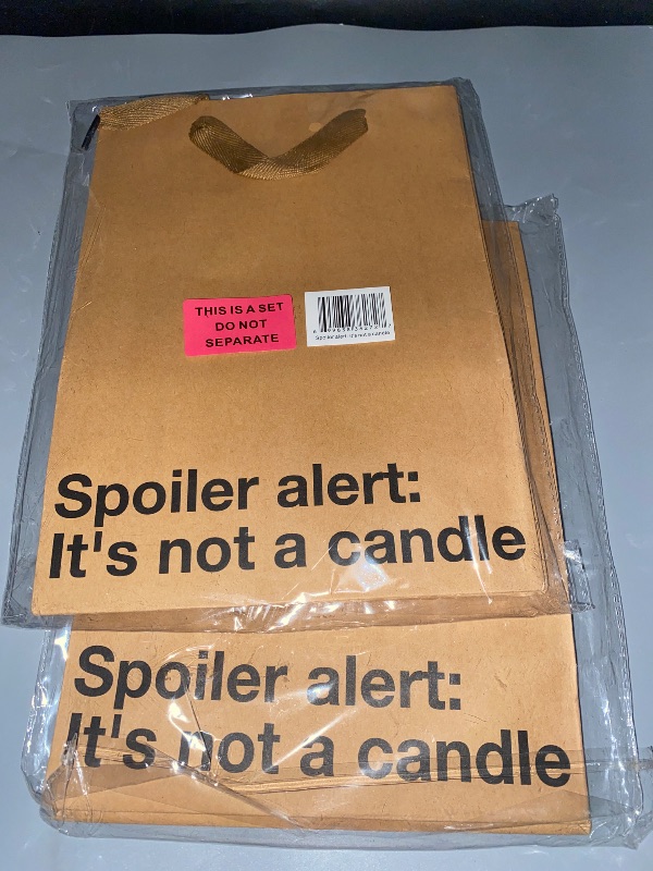 Photo 1 of 2 PACK(4 BAGS) MilkToast Brands Spoiler Alert It's Not A Candle Funny Gift Bag - Inappropriate Snarky Birthday Wrapping, Perfect for Friends, Coworkers, Office Parties, White Elephant, and Quirky Adult Humor