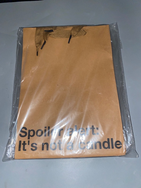 Photo 1 of 2 PACK(4 BAGS) MilkToast Brands Spoiler Alert It's Not A Candle Funny Gift Bag - Inappropriate Snarky Birthday Wrapping, Perfect for Friends, Coworkers, Office Parties, White Elephant, and Quirky Adult Humor