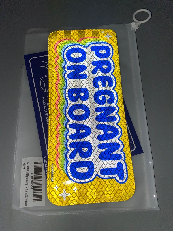 Photo 1 of YELLOW GEEKBEAR [Signature] Pregnant on Board Car Magnet - Rainbow Line - Rectangular 8.7 x 3.5 in (1, YELLOW)
