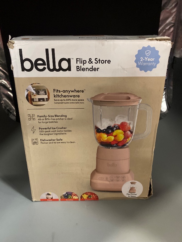 Photo 1 of bella 10 Speed Countertop Blender, Juicer & Smoothie Maker, Fits-anywhere™ Kitchenware, Slim Flip & Store Design, Dishwasher Safe 48oz Capacity Pitcher & Lid, Stainless Steel Blade, 450 Watt, Blossom
