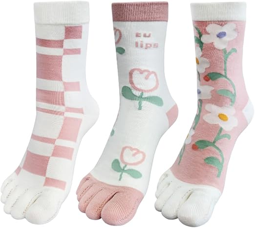 Photo 1 of Womens Girls Toe Socks Five Fingers Cute Colorful Ankle Athletic Running Toe Seperated