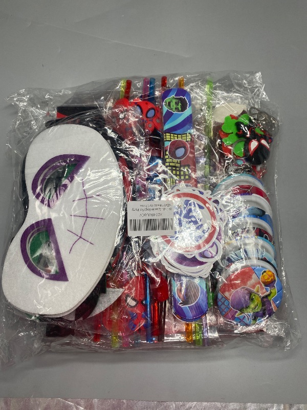 Photo 1 of Birthday decorations,110Pcs Party Favors,Include 10 Wrists,10 Button Pins,10 Key Chains,10 Masks,10 Gift Bags,10 Straws and 50 Stickers
