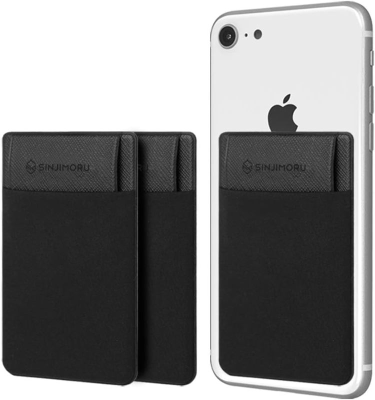 Photo 1 of Sinjimoru Secure Card Holder for Back of Phone, Stretchy Fabric Cell Phone Wallet Stick On Credit Card Case for iPhone & Android. Sinji Pouch Flap Black [3 Pack]
