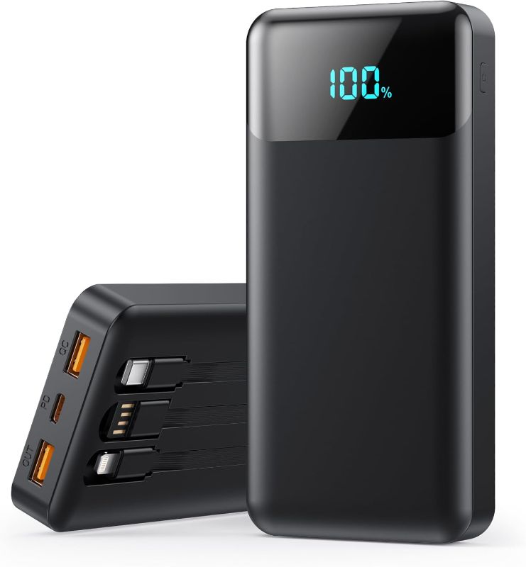 Photo 1 of Portable Charger 40800mAh Power Bank with 3 Built-in Cable,25W PD USB C in&Out Power Bank Fast Phone Charging,QC4.0 LED Display Portable Battery Pack Compatible with iPhone 16/15,Samsung Android-Black
