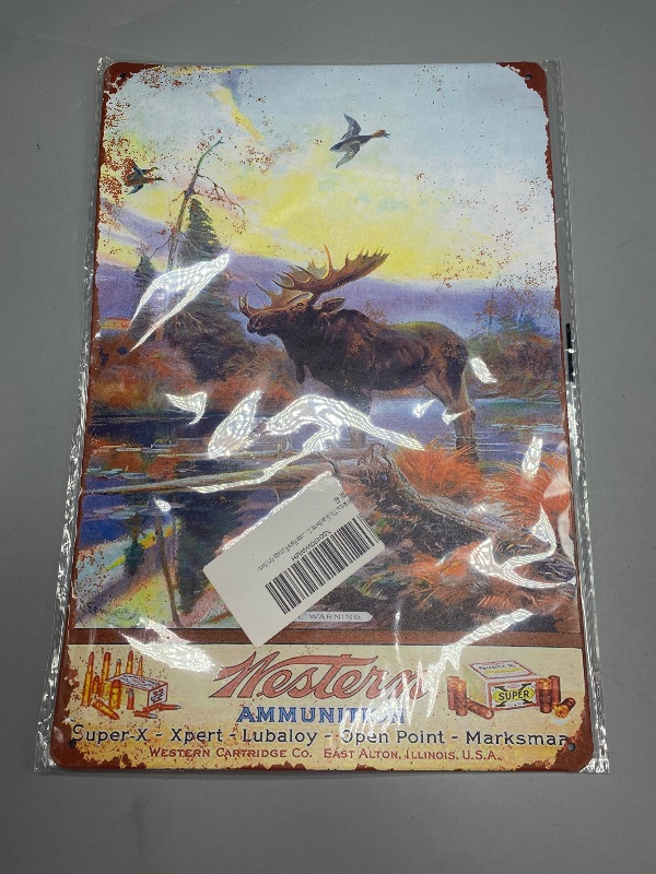 Photo 1 of NA Metal Tin Sign Decor Iron Painting Western Ammunition and Moose Vintage Farm Vintage Art Deco
