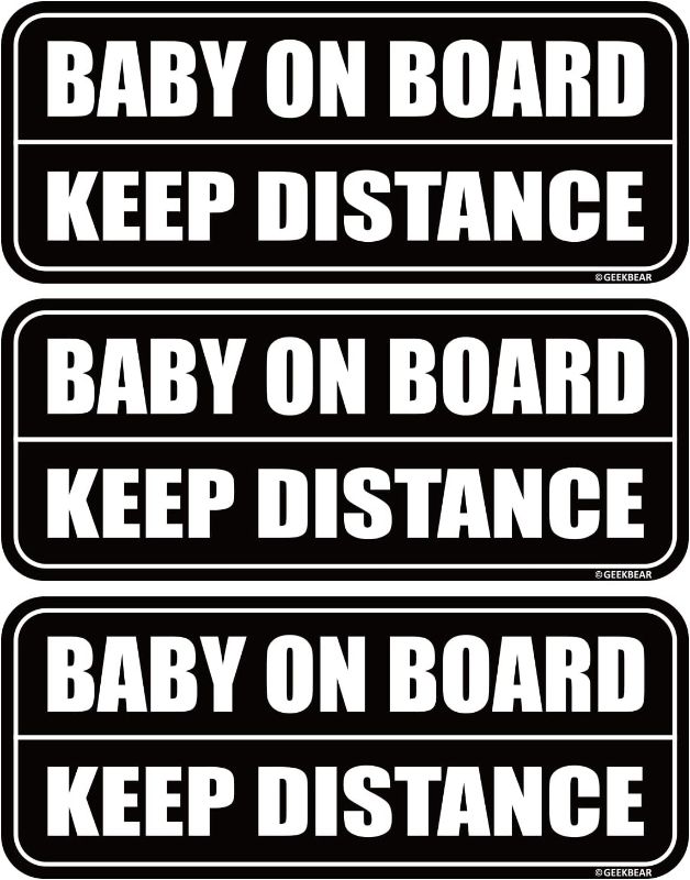 Photo 1 of GEEKBEAR Baby on Board Car Magnet - Colorful, Reflective, Weather-Resistant - Rectangular 8.7 x 3.5 in (Black/Black, 3 Pack)