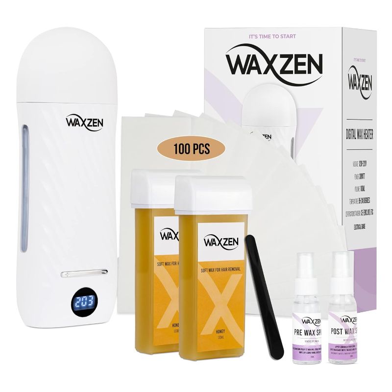 Photo 1 of Wax roller kit, Roll on wax kit, WAXZEN digital roll on wax warmer kit, Roll on Wax Warmer for Hair removal, 2 Honey Wax cartridges, 100 pcs strips, Pre and Post Wax Spray