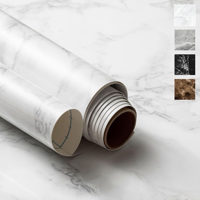 Photo 1 of Very Berry Sticker Stone Marble Peel and Stick Wallpaper (24" x 118", White Vein, Gloss) Renter Friendly Removable Waterproof Vinyl Home Décor for Cabinets Bookshelf Drawer Table Furniture
