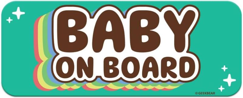 Photo 1 of GEEKBEAR [Signature] Baby on Board Car Magnet - Rainbow Line - Rectangular 8.7 x 3.5 in (3, Mint)
