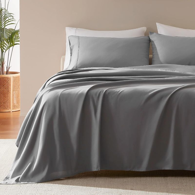 Photo 1 of SLEEP ZONE Nanotex Super Soft Cooling Full Size Bed Sheets Set 4 Piece - Easy Care Fitted Flat Sheet & Pillowcase Sets - Wrinkle Free, Fade Resistant, Deep Pocket 16" (Gull Gray, Full)
