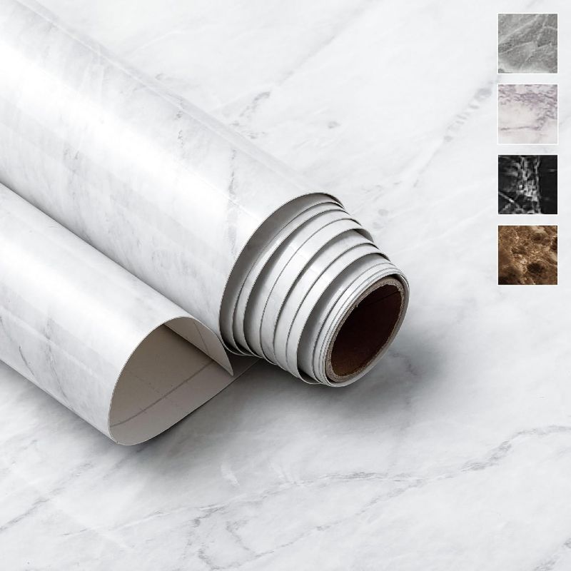 Photo 1 of Very Berry Sticker Marble Peel and Stick Wallpaper (24" x 78", High-Gloss, White) Self-Adhesive Renter Friendly Contact Paper Removable Waterproof Vinyl Faux Granite Décor for Furniture Upcycling
