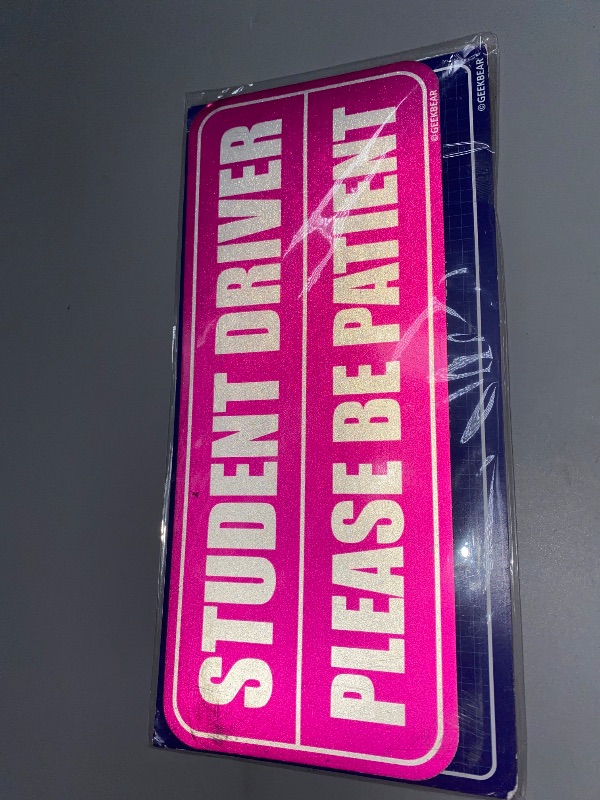 Photo 1 of GEEKBEAR Student Driver Car Magnet - Colorful, Reflective, Weather-Resistant - Rectangular 8.7 x 3.5 in (Pink/PINK)
