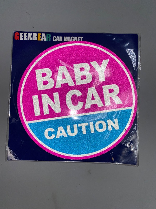 Photo 1 of GEEKBEAR Baby in Car Vehicle Magnet - Colorful, Reflective, Weather-Resistant - Circular 4.7 x 4.7 in (Pink/BLUE)
