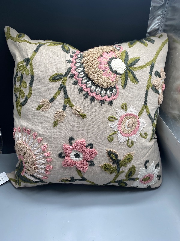 Photo 1 of Rizzy Home Heavy Textured Embroidered Floral Cotton Poly Filled Decorative Throw Pillow, 20"x20", Blush