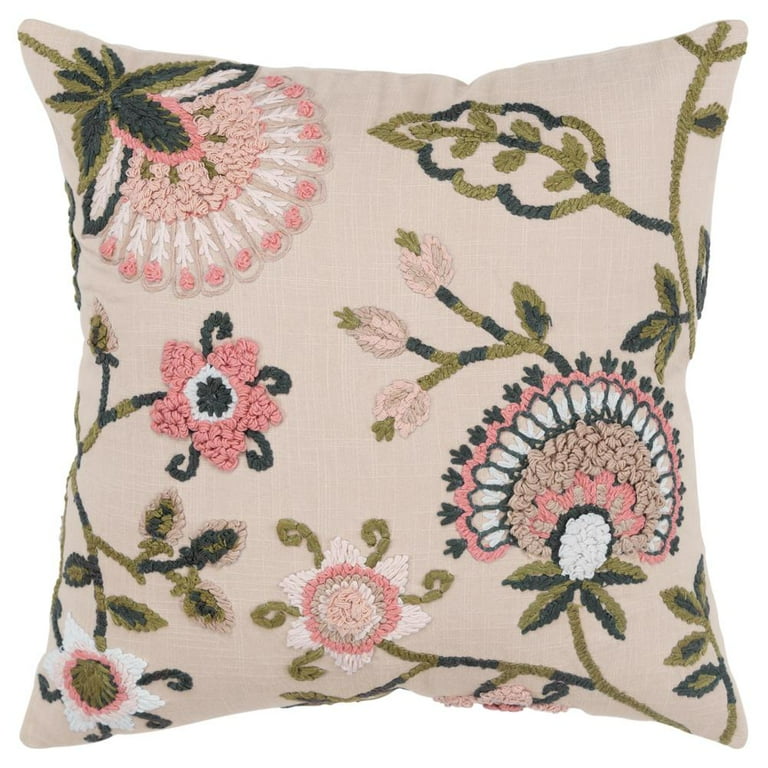 Photo 1 of Rizzy Home Heavy Textured Embroidered Floral Cotton Poly Filled Decorative Throw Pillow, 20"x20", Blush