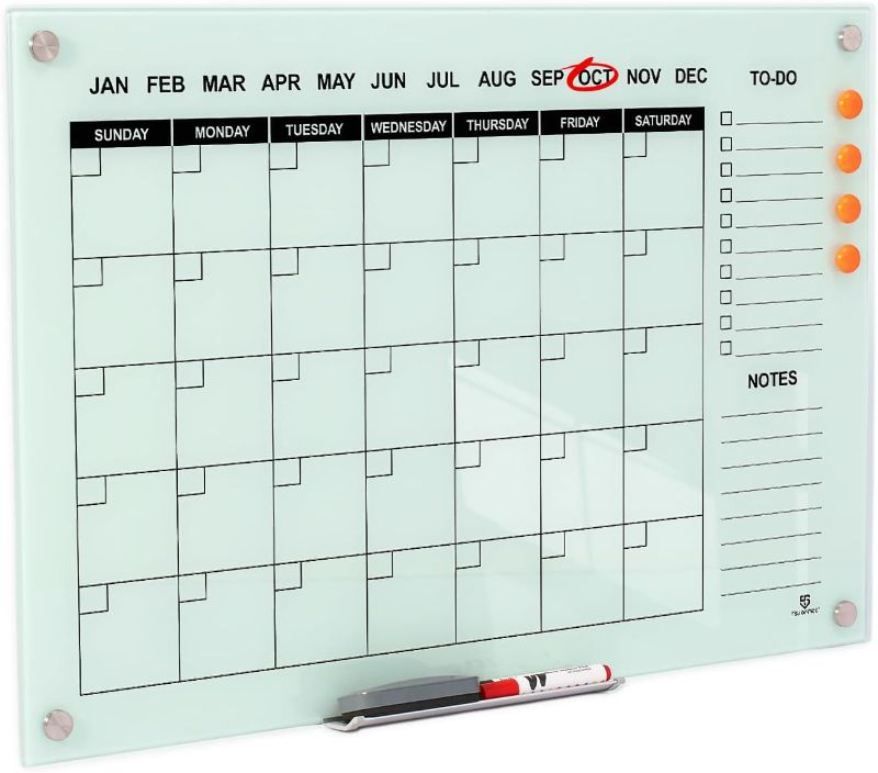 Photo 1 of PINK- Calendar Whiteboard - 15X15 Inches Wall Mounted Monthly Dry Erase Calendar for Wall, Large Magnetic Glass White Board for Office, Home & School